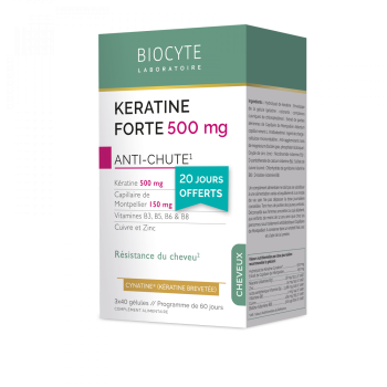 K&eacute;ratine Forte 500mg anti-chute Biocyte - bo&icirc;te de 120 g&eacute;lules