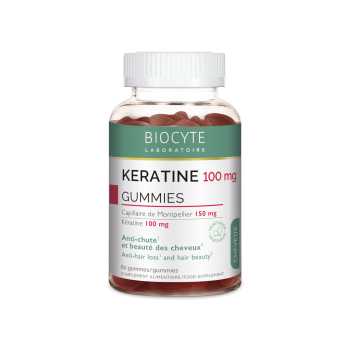K&eacute;ratine 100mg anti-chute et beaut&eacute; des cheveux Biocyte - pot de 60 gummies