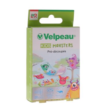 Kids monster Pansements pr&eacute;d&eacute;coup&eacute;s pour enfants Velpeau - bo&icirc;te de 20 pansements