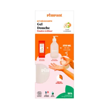 Kit d&eacute;couverte gel douche Pimpant - 1 bouteille en verre de 250ml + 1 recharge de 25g