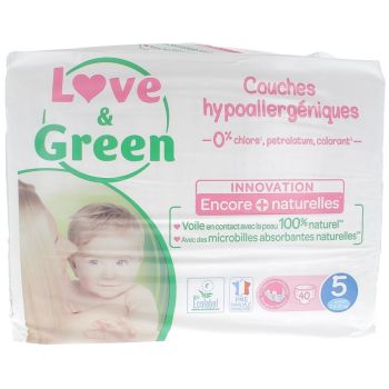 Couches hypoallerg&eacute;niques taille 5 Love & Green - 40 couches