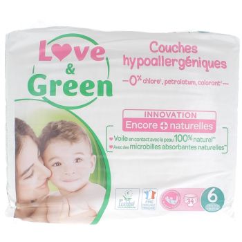 Couche Hypoallerg&eacute;niques taille 6 Love & Green - 34 couches