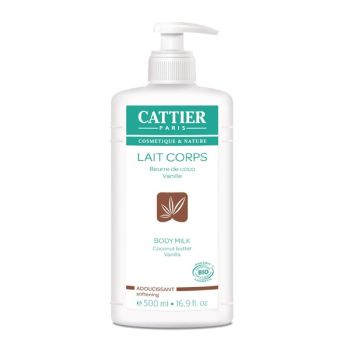 Lait corps adoucissant coco et vanille BIO Cattier - flacon-pompe de 500 ml