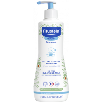 Lait de toilette sans rin&ccedil;age peau normale b&eacute;b&eacute; et enfant Mustela - flacon-pompe de 500 ml