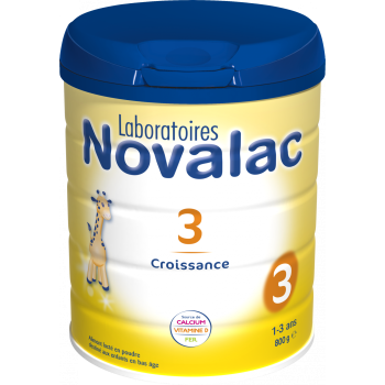Lait en poudre Novalac 3&egrave;me &acirc;ge croissance de 1 &agrave; 3 ans - pot de 800 g