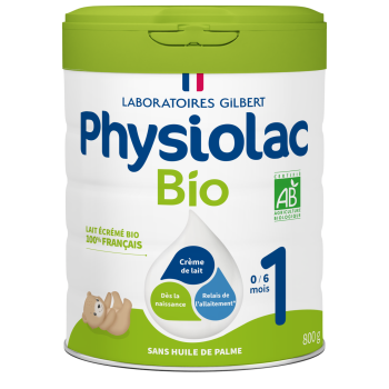 Lait en poudre bio 1re &acirc;ge croissance 0 &agrave; 6 mois Physiolac - pot de 800 g