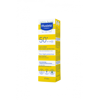 Lait solaire tr&egrave;s haute protection b&eacute;b&eacute;-enfant-famille SPF50+ Mustela - tube de 40 ml
