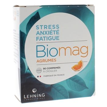 Biomag agrumes stress anxi&eacute;t&eacute; fatigue comprim&eacute; &agrave; croquer Lehning - boite de 90 comprim&eacute;s