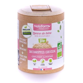 Levure de bi&egrave;re bio non revivifiable Ecoresponsable Nat&Form - Boite de 200 comprim&eacute;s