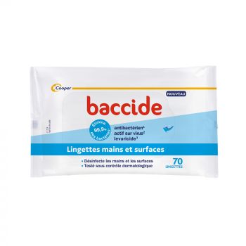 Lingette d&eacute;sinfectante mains & surface Baccide - sachet de 70 lingettes