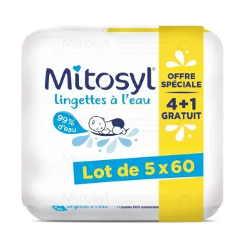 Lingettes &agrave; l'eau Mitosyl - lot de 5 packs de 60 lingettes