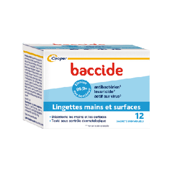 Lingettes mains et surfaces Baccide - bo&icirc;te de 12 sachets individuels