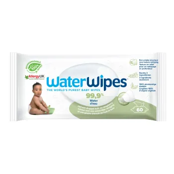 Lingettes nettoyantes b&eacute;b&eacute; peaux sensibles WaterWipes - paquet de 60 lingettes