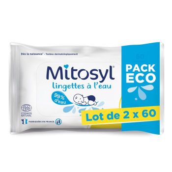Lingettes &agrave; l'eau Mitosyl - lot de 2 packs de 60 lingettes