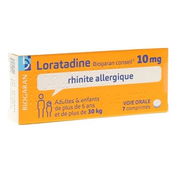 Loratadine 10 mg rhinite allergique Biogaran - 7 comprim&eacute;s