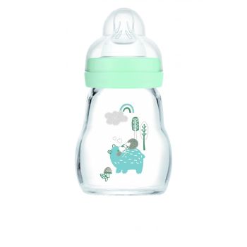 Biberon en verre bleu de d&eacute;bit 1 &agrave; partir de 0 mois MAM - biberon de 170 ml