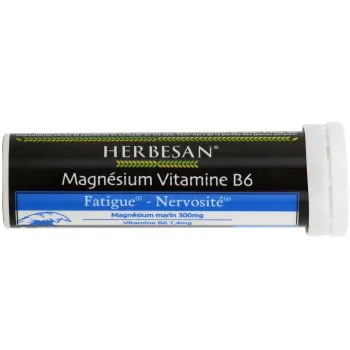 Magn&eacute;sium vitamine B6 fatigue nervosit&eacute; Herbesan - bo&icirc;te de 15 comprim&eacute;s