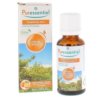 M&eacute;lange pour diffusion voyage en Sicile bio Puressentiel - flacon de 30ml