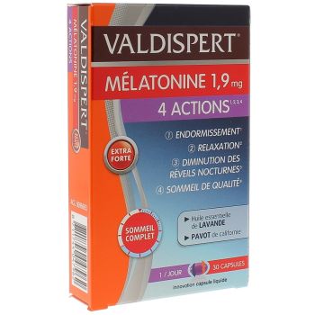 M&eacute;latonine 1,9 mg 4 actions Valdispert - boite de 30 capsules