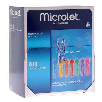 Microlet Lancettes color&eacute;es pour autopiqueur Ascensia - bo&icirc;te de 200 lancettes