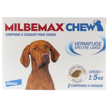 Milbemax chew vermifuge chiens 5kg + - 2 comprim&eacute;s &agrave; croquer