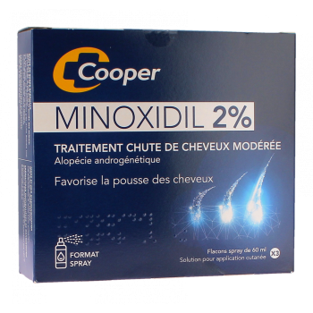 Minoxidil 2% chute de cheveux Cooper - boite de 3 sprays de 60ml