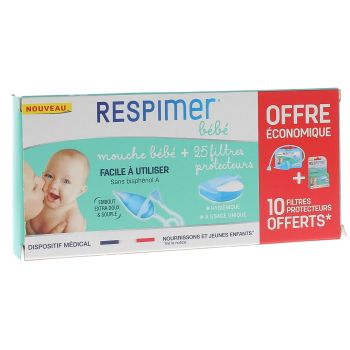 Mouche b&eacute;b&eacute; Respimer - bo&icirc;te contenant un mouche b&eacute;b&eacute; et 25 filtres