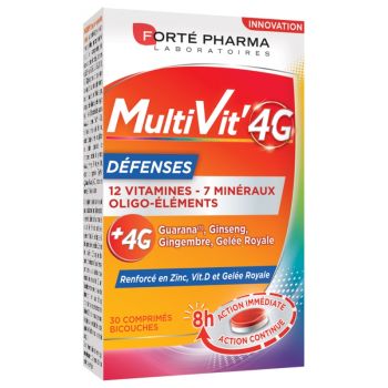 MultiVit' 4G D&eacute;fenses Fort&eacute; Pharma - bo&icirc;te de 30 comprim&eacute;s bicouches