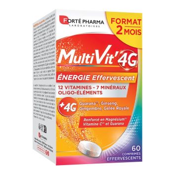 MultiVit 4G &Eacute;nergie effervescent Fort&eacute; Pharma - bo&icirc;te de 60 comprim&eacute;s