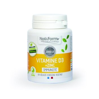 Vitamine D3 + Zinc Nat&Form - bo&icirc;te de 60 g&eacute;lules
