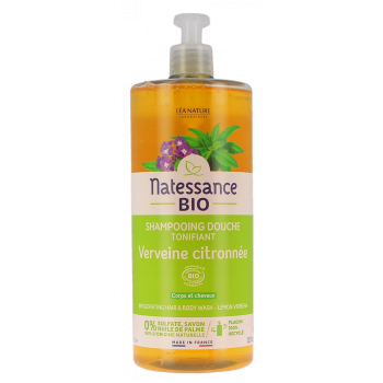 Shampooing douche tonifiant bio verveine citronn&eacute;e Natessance - flacon-pompe de 1L