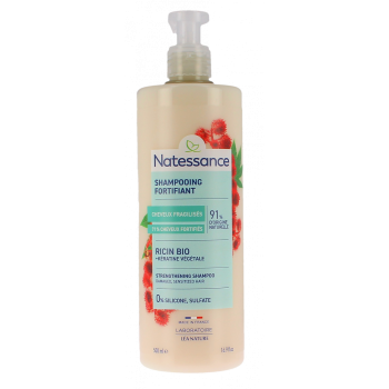 Shampooing fortifiant ricin bio & k&eacute;ratine v&eacute;g&eacute;tale Natessance - flacon de 500ml