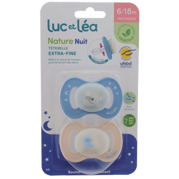 Nature Nuit sucettes anatomiques t&eacute;terelle extra-fine 6-18 mois koala & lune Luc et L&eacute;a - lot de 2 sucettes