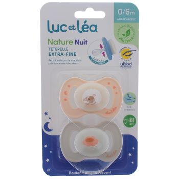 Nature sucettes anatomiques t&eacute;terelle extra-fine 0-6 mois mouton & bleu Luc et L&eacute;a - lot de 2 sucettes