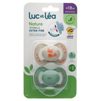 Nature sucettes anatomiques t&eacute;terelle extra-fine +18 mois renard & bleu Luc et L&eacute;a - lot de 2 sucettes