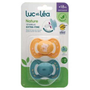 Nature sucettes anatomiques t&eacute;terelle extra-fine +18 mois souris & bleu Luc et L&eacute;a - lot de 2 sucettes