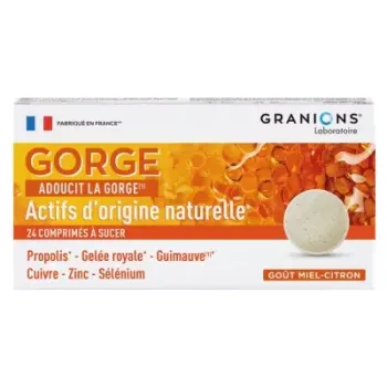 Comprim&eacute;s Gorge miel citron Granions - bo&icirc;te de 24 comprim&eacute;s &agrave; sucer
