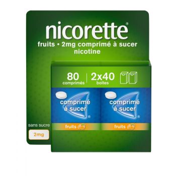 Nicorette 2mg sans sucre comprim&eacute; &agrave; sucer fruits - 2 x 40 comprim&eacute;s