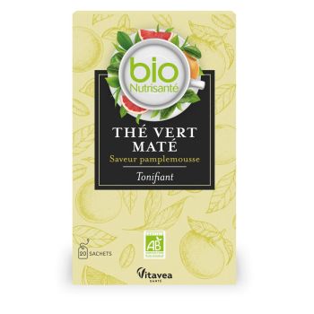Nutrisant&eacute; Th&eacute; vert mat&eacute; pamplemousse bio Vitavea - bo&icirc;te de 20 sachets