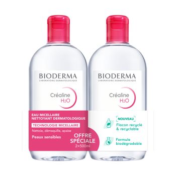 Eau micellaire Offre Cr&eacute;aline H2O Bioderma - lot de 2 flacons de 500 ml