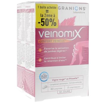 Offre Granions veinomix - lot de 2 bo&icirc;tes de 60 comprim&eacute;s