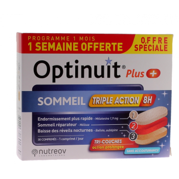 Optinuit Plus Sommeil triple action 8h Nutreov - bo&icirc;te de 30 comprim&eacute;s