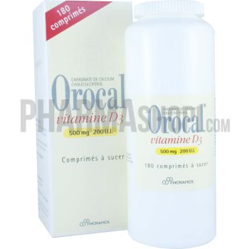Orocal Vitamine D3 500mg/200 U.I - 180 comprim&eacute;s &agrave; sucer