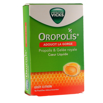 Oropolis coeur liquide go&ucirc;t citron Vicks - bo&icirc;te de 16 pastilles