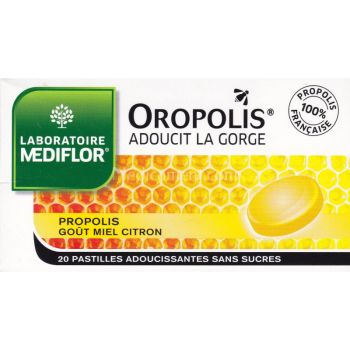 Oropolis coeur liquide go&ucirc;t miel citron sans sucres Mediflor - bo&icirc;te de 20 pastilles