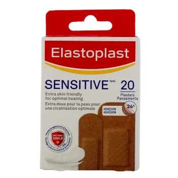Pansements peaux m&eacute;tisses sensibles Elastoplast - bo&icirc;te de 20 pansements