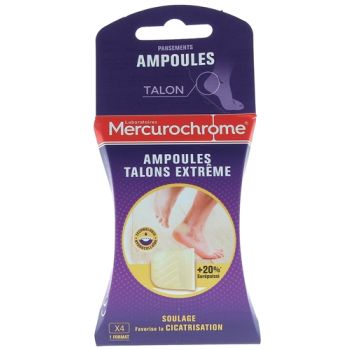 Pansements ampoules talons extr&ecirc;me Mercurochrome - bo&icirc;te de 4 pansements