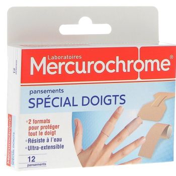 Pansements sp&eacute;cial doigts Mercurochrome - Boite de 12 pansements