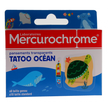 Pansements transparents effet tatoo oc&eacute;an Mercurochrome - boite de 18 pansements