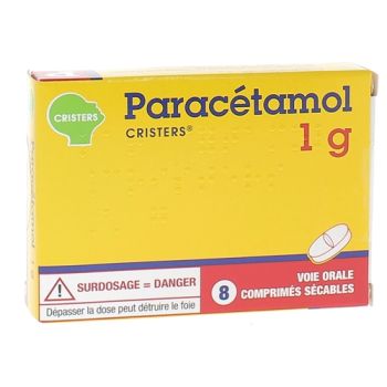 Parac&eacute;tamol 1g Cristers - bo&icirc;te de 8 comprim&eacute;s s&eacute;cables